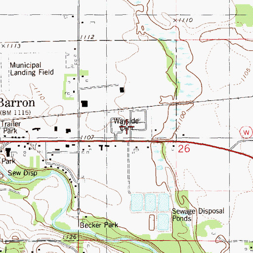 Topographic Map of Wayside Cemetery, WI