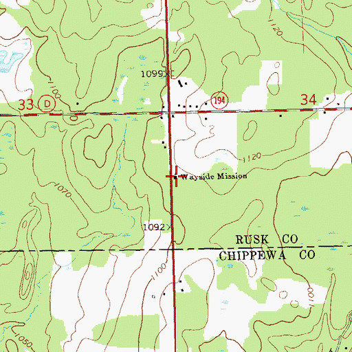 Topographic Map of Wayside Mission, WI