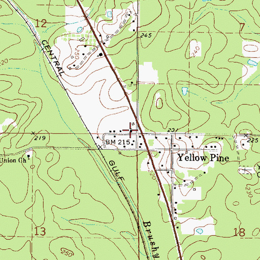 Topographic Map of Yellow Pine Baptist Church, AL