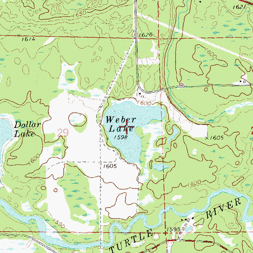 Topographic Map of Weber Lake, WI