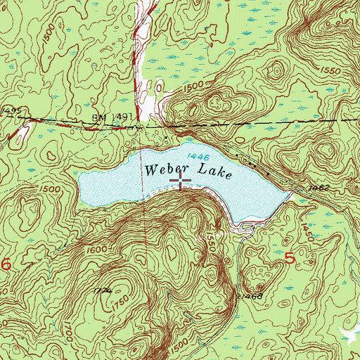 Topographic Map of Weber Lake, WI