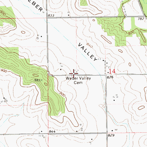 Topographic Map of Weber Valley Cemetery, WI