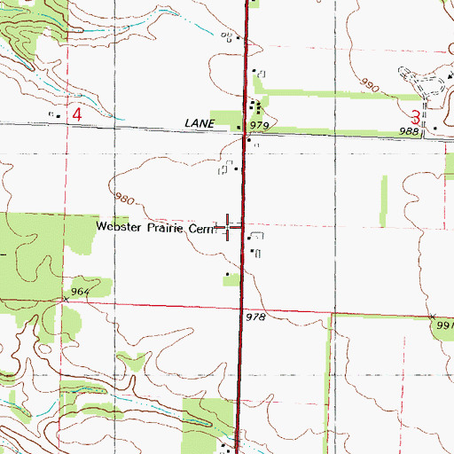 Topographic Map of Webster Prairie Cemetery, WI