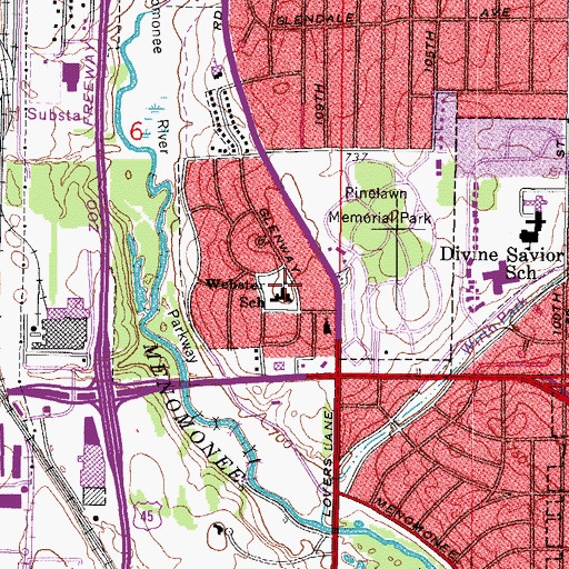 Topographic Map of Webster School, WI