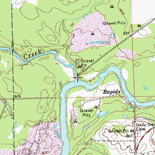 Topographic Map of Wedges Creek, WI