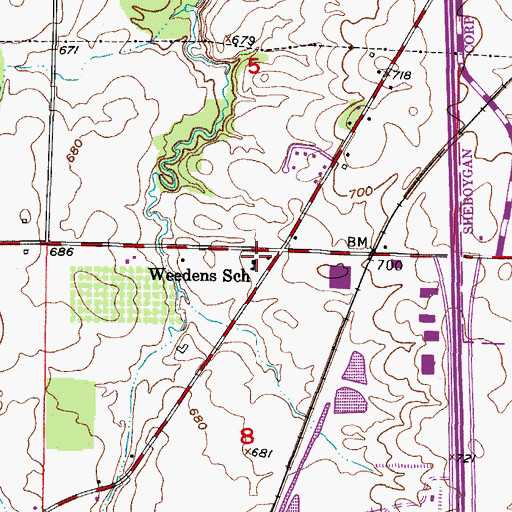 Topographic Map of Weedens School (historical), WI