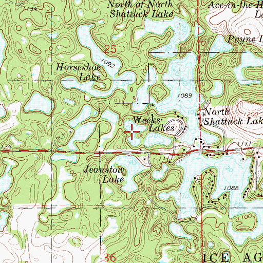 Topographic Map of Weeks Lakes, WI