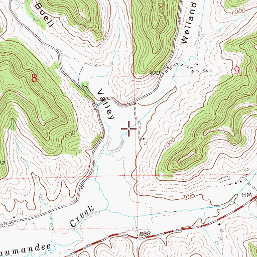 Topographic Map of Weiland Valley, WI