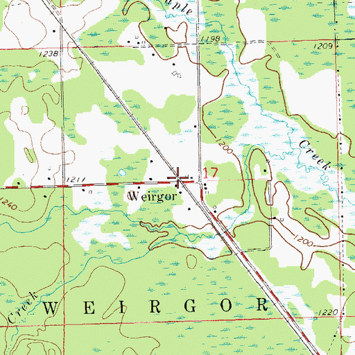 Topographic Map of Weirgor, WI
