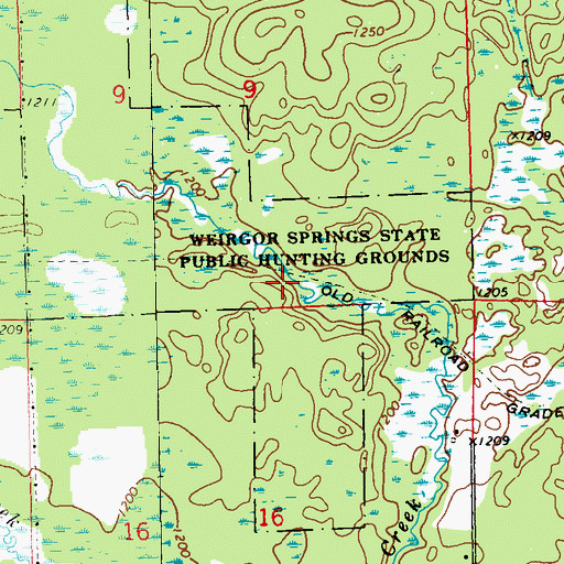 Topographic Map of Weirgor Springs State Public Hunting Grounds, WI
