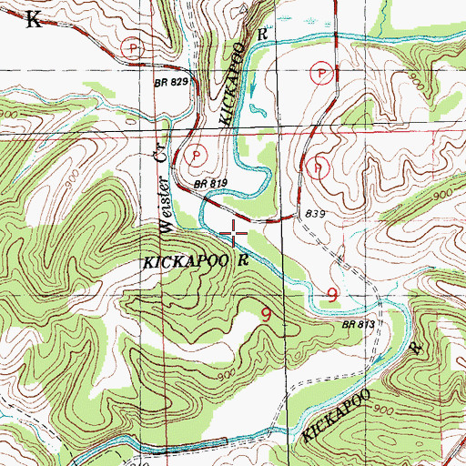 Topographic Map of Weister Creek, WI