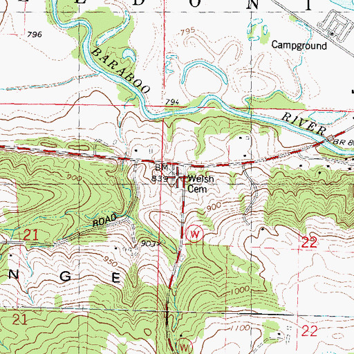 Topographic Map of Welsh Church Cemetery, WI