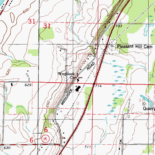 Topographic Map of Wequiock Church, WI