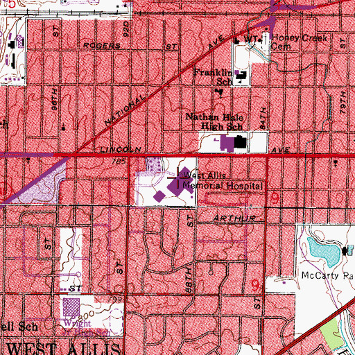 Topographic Map of Aurora West Allis Medical Center, WI