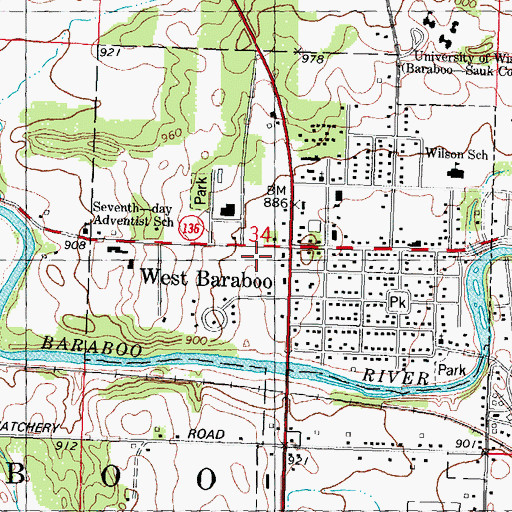 Topographic Map of West Baraboo, WI