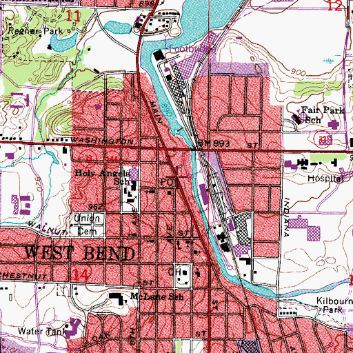 Topographic Map of West Bend, WI