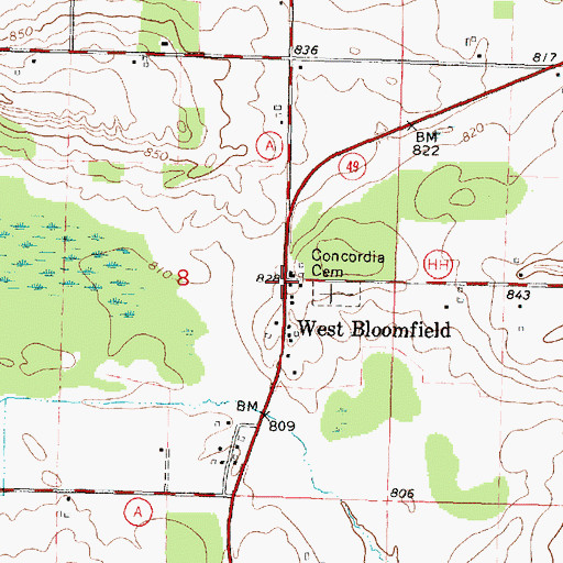 Topographic Map of West Bloomfield, WI