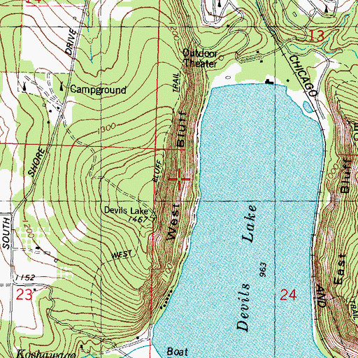 Topographic Map of West Bluff, WI