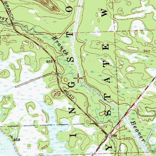 Topographic Map of West Branch Beaver Creek, WI