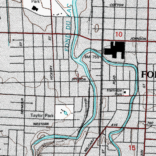 Topographic Map of West Branch Fond Du Lac River, WI