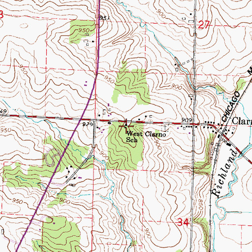 Topographic Map of West Clarno School, WI