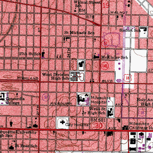 Topographic Map of Milwaukee High School of the Arts, WI