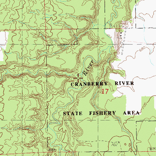 Topographic Map of West Fork Cranberry River, WI