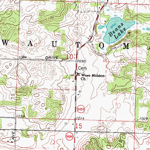 Topographic Map of West Holden Church, WI