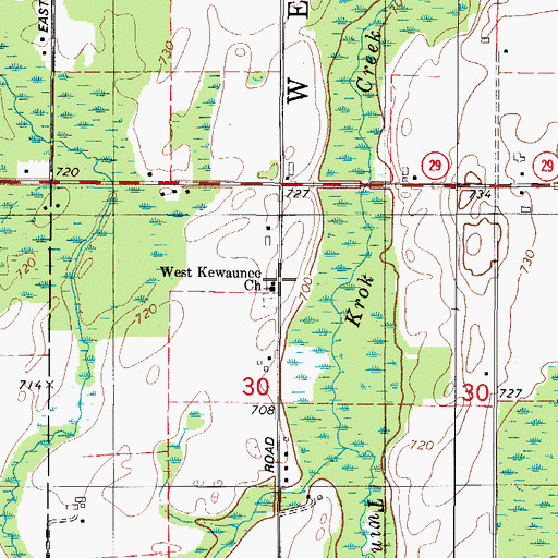 Topographic Map of West Kewaunee United Methodist Church, WI