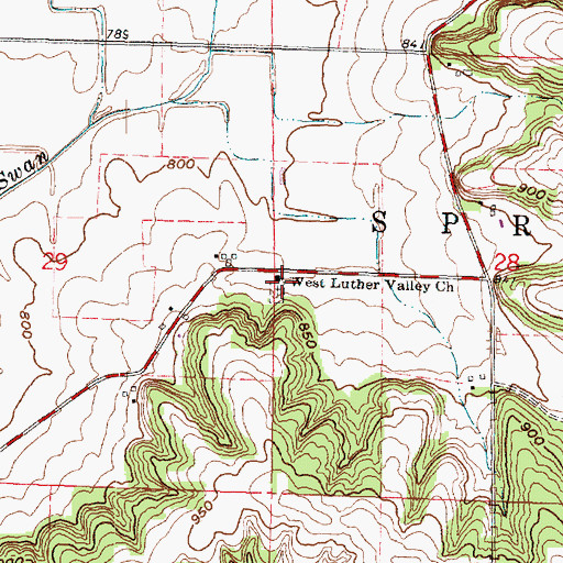 Topographic Map of West Luther Valley Church, WI