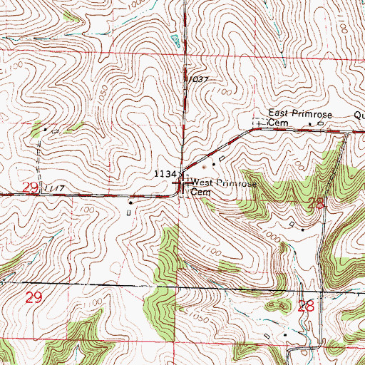 Topographic Map of West Primrose Cemetery, WI