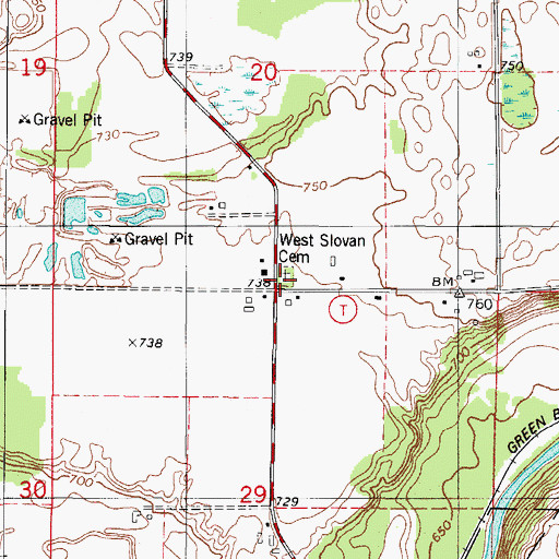 Topographic Map of West Slovan Cemetery, WI