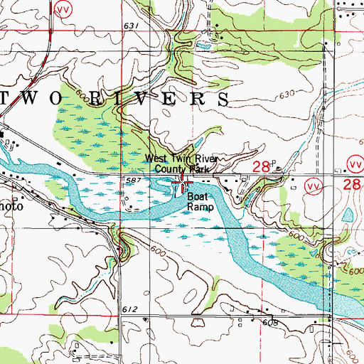 Topographic Map of West Twin River County Park, WI