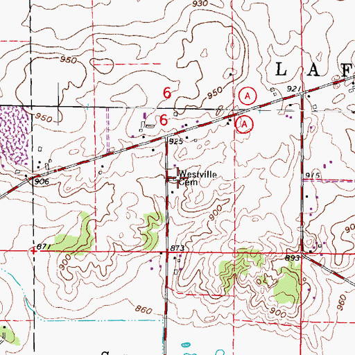 Topographic Map of Westville Cemetery, WI