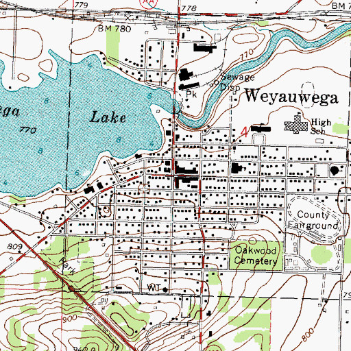 Topographic Map of Weyauwega, WI
