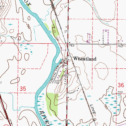 Topographic Map of Wheatland, WI