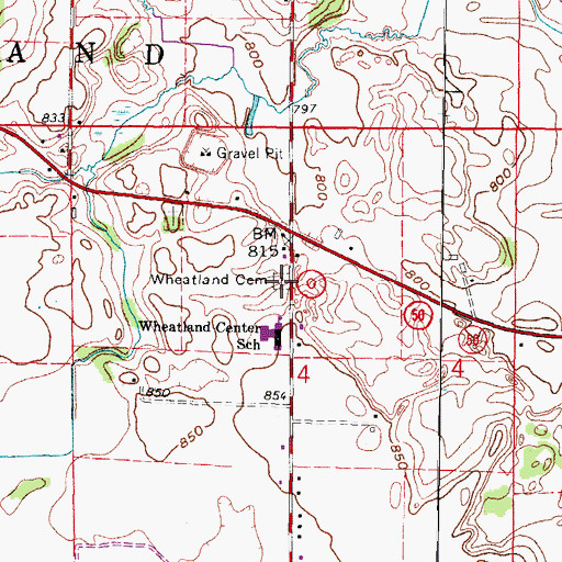 Topographic Map of Wheatland Cemetery, WI