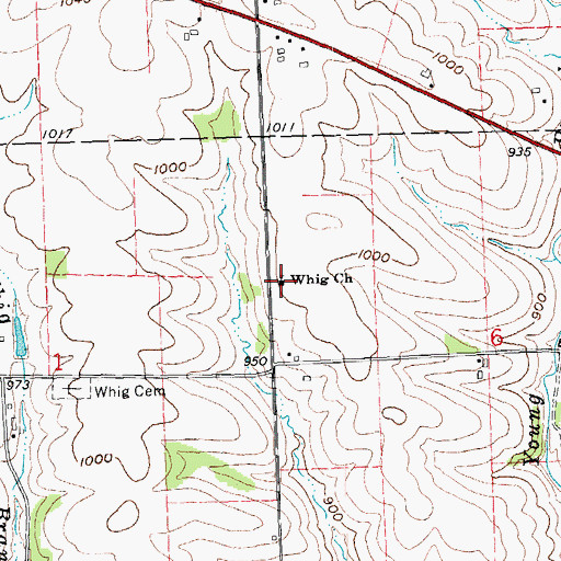Topographic Map of Whig Church, WI