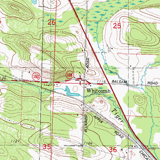 Topographic Map of Whitcomb, WI