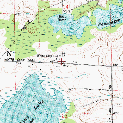 Topographic Map of White Clay Lake Church, WI