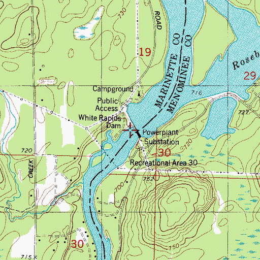 Topographic Map of White Rapids Dam, WI