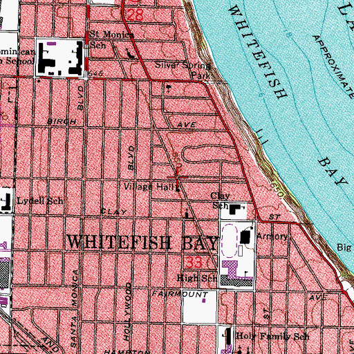 Topographic Map of Whitefish Bay, WI