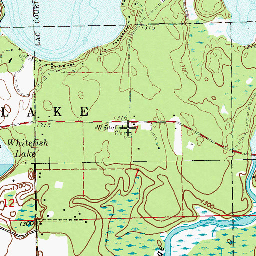 Topographic Map of Whitefish Church, WI