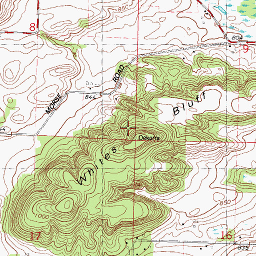 Topographic Map of Whites Bluff, WI