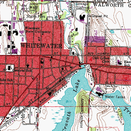 Topographic Map of Whitewater, WI