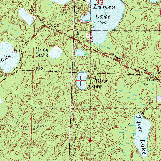 Topographic Map of Whitey Lake, WI