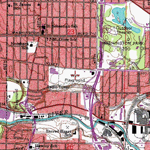 Topographic Map of Wick Playground, WI