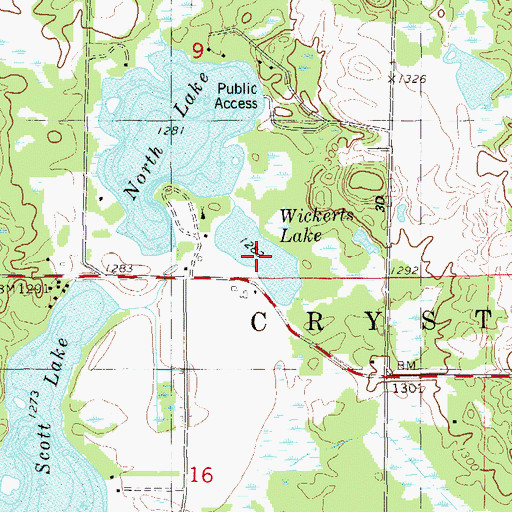 Topographic Map of Wickerts Lake, WI