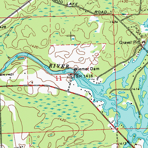 Topographic Map of Wiemer Dam, WI