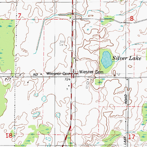 Topographic Map of Wiesner Cemetery, WI